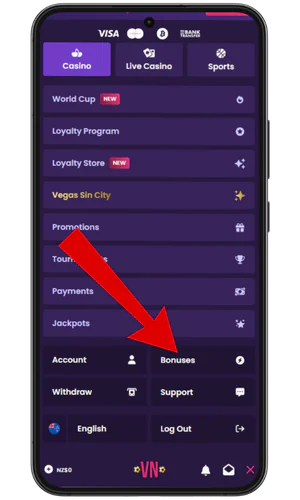 Bonus button VegasNow